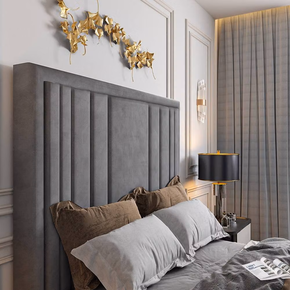 KDMD Yedingham Upholstered Soft Velvet Bed Frame in Grey, Super King, W/D/H: 200 x 152 x 189 cm – 3