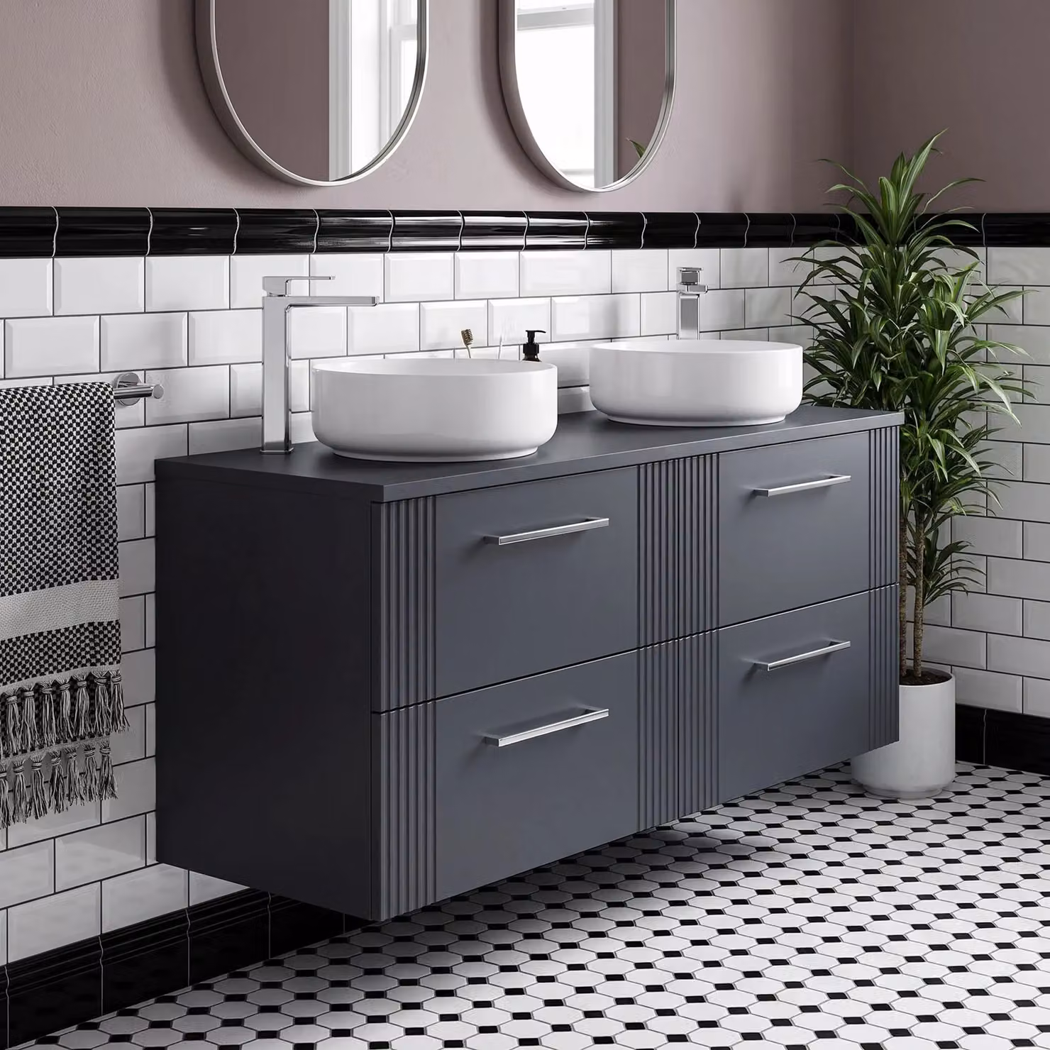 Balterley 4 Drawer Wall Hung Vanity Unit with Colour Match Worktop, Grey, Width: 120 cm – 2