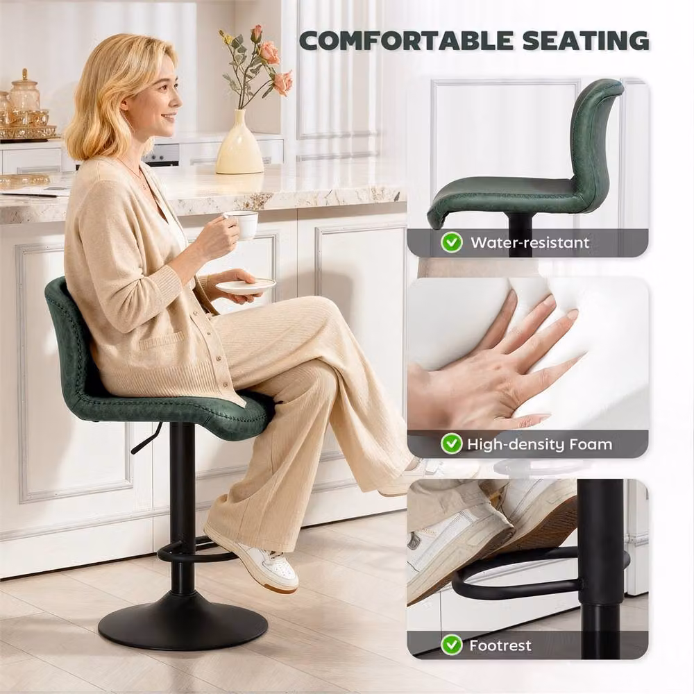KORVIXA Green Height Adjustable PU Bar Stools Set of 2 – 3