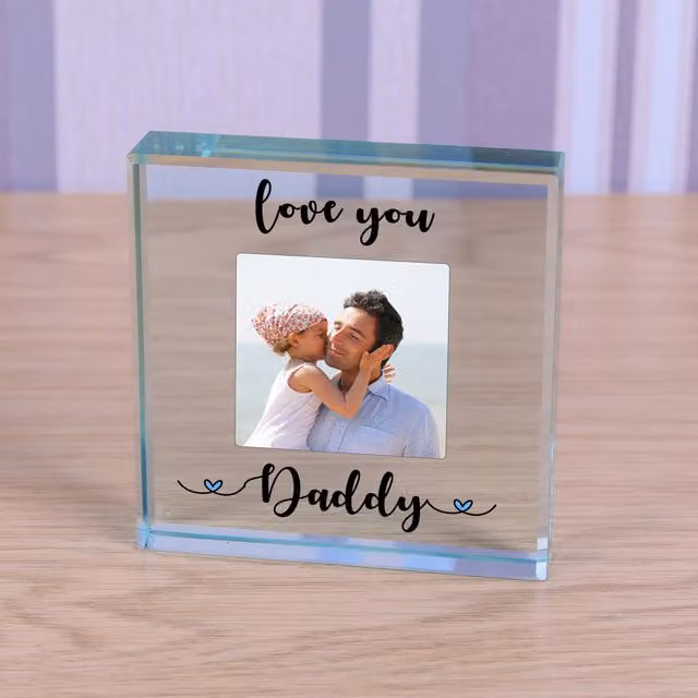 Uniqueful Personalised Love You Glass Token for Dad in Transparent Square Design