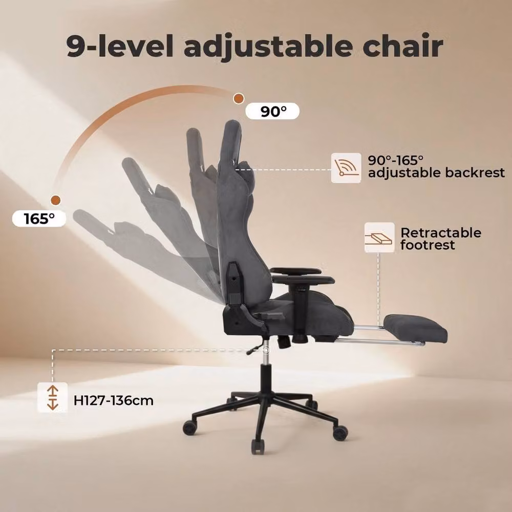 VOGREX Grey Ergonomic Executive Office Chair with Reclining Function, Headrest and Height Adjustment – 4