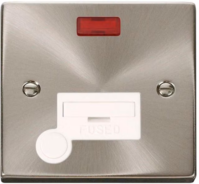 SE Home 13A Fused Connection Unit with Neon and Flex in Satin Brushed Chrome and Metallic Silver