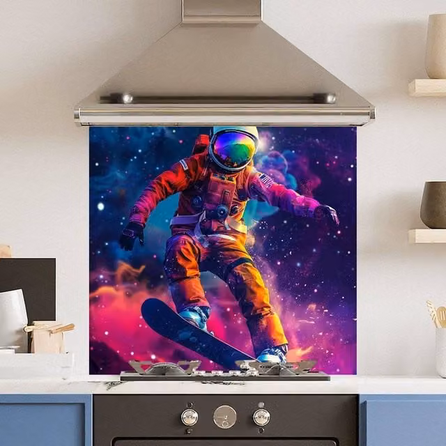Choose Your Print Space Surfer Multicolour Glass Toughened Kitchen Splashback, W: 70.0 cm, H: 65.0 cm – 1