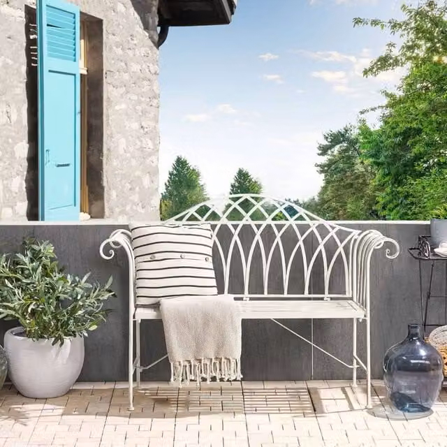 Wyld and Coco Evergreen White Metal 2-Seater Garden Bench