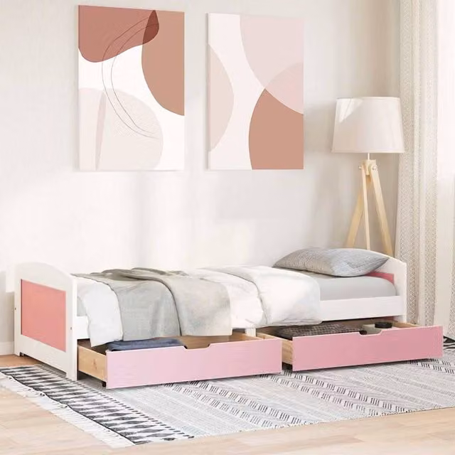 Berkfield Home Beautiful Day Bed with 2 Drawers, White and Pink, W/D/H: 200 x 90 x 56 cm