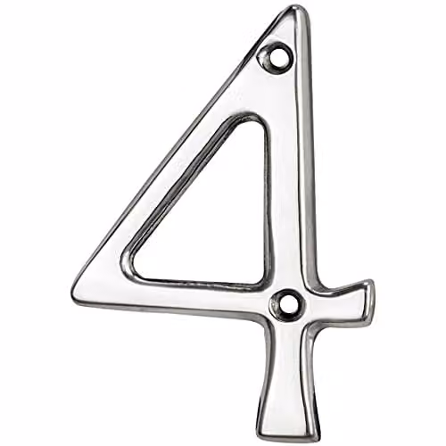 Loops Polished Chrome Door Number 4, Silver, Height: 75 mm, Depth: 0.4 cm