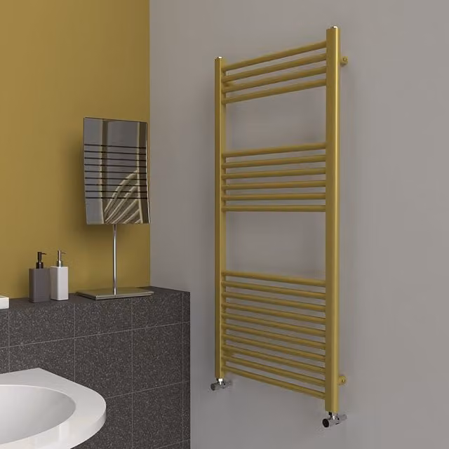 Lux Heat Metallic Gold Wall Mounted Steel Towel Radiator, W: 60 cm, H: 120 cm