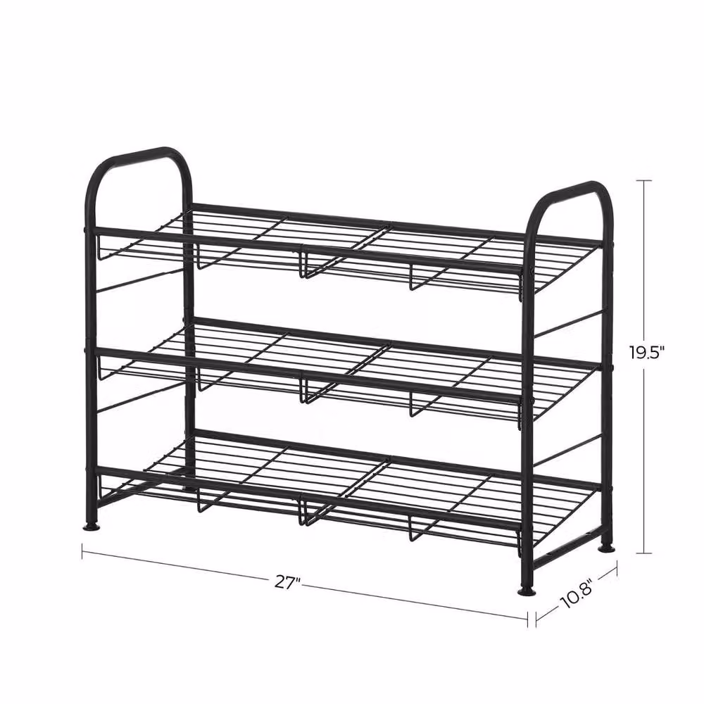 KORVIXA 3 Tier Stackable Metal Shoe Rack in Black, Width: 100 cm – 2