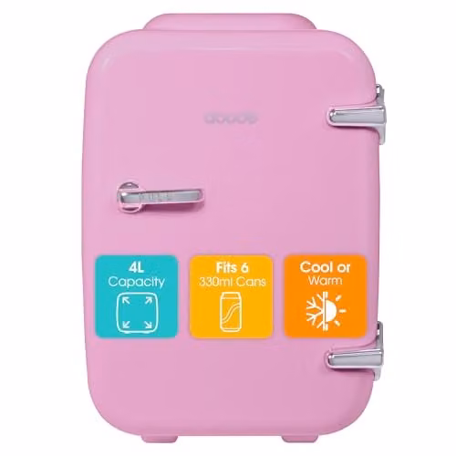 Abode Pink Mini Fridge A4CLR201P 4L Portable Thermoelectric Cooler and Warmer for Drinks and Cosmetics