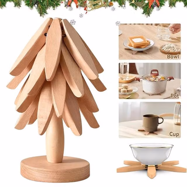 NESTLUNE Tree Shape Wooden Trivet Set in Brown, W: 100 cm, D: 15 cm
