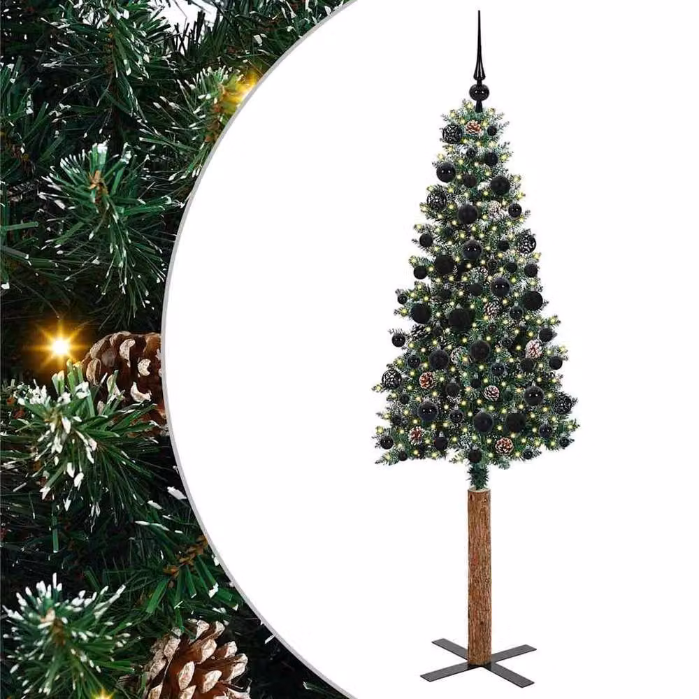 Berkfield Home Slim Christmas Tree with 300 LEDs in Green and White, Height: 180 cm – 2