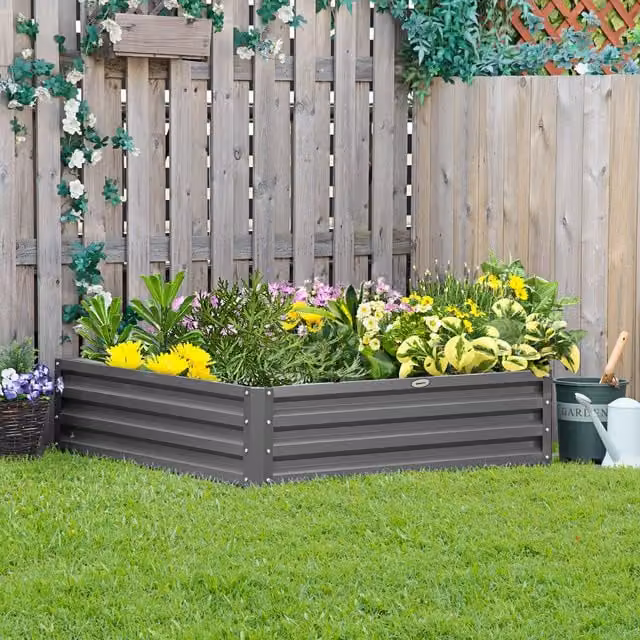 Outsunny Raised Garden Bed Box in Weatherised Steel, Light Grey
