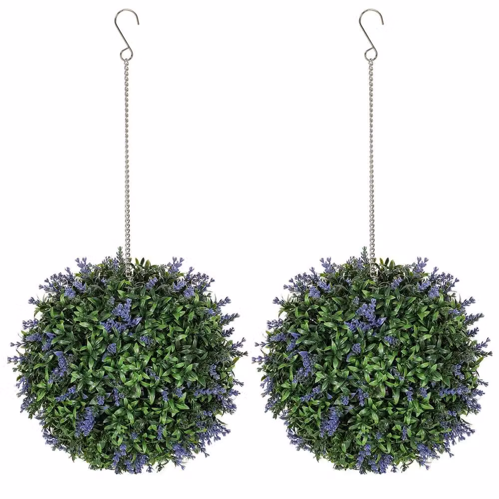 Wyld Haus Liropa Set of 2 Purple and Green UV Resistant Round Artificial Hanging Topiary Balls – 2