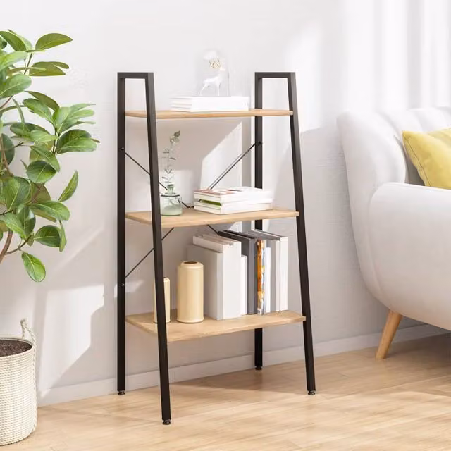 Berkfield Home 3-Tier Standing Shelf in Light Brown and Black, W/D/H: 56 x 35 x 108 cm – 1