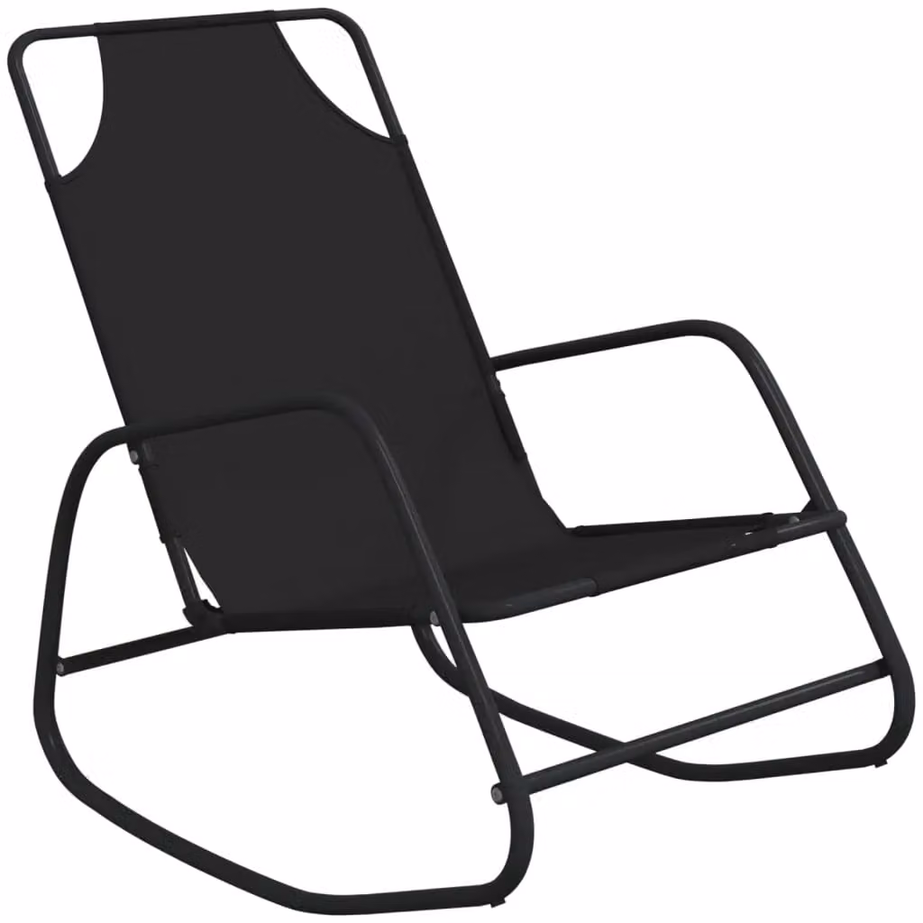 Berkfield Home Set of 2 Rocking Sun Loungers in Black Powder Coated Steel and Textilene Fabric – 3
