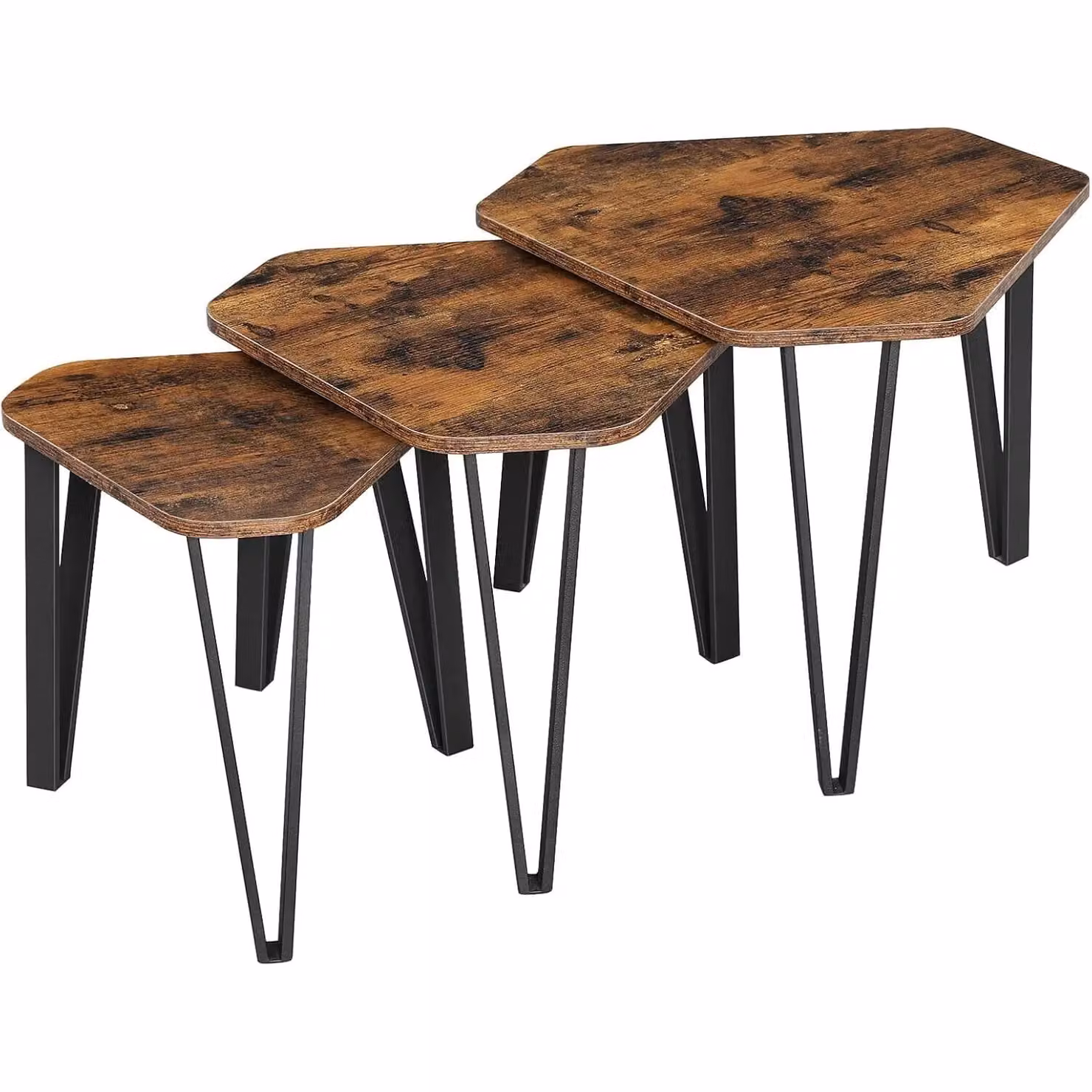 VASAGLE Nesting Coffee Table Set of 3, Industrial Style Stacking Side Tables in Brown – 7