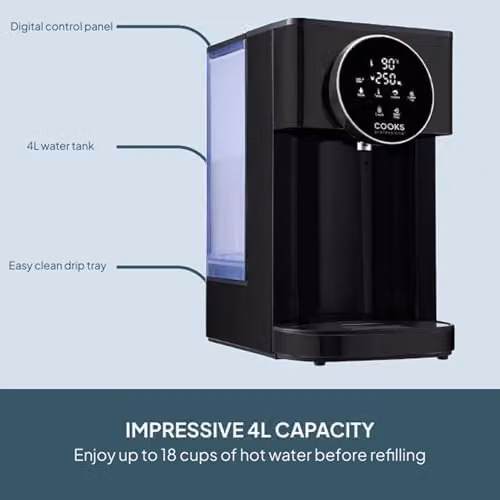 Cooks Professional Digital Hot Water Dispenser 2600W with 4L Tank in Black and Silver – 4