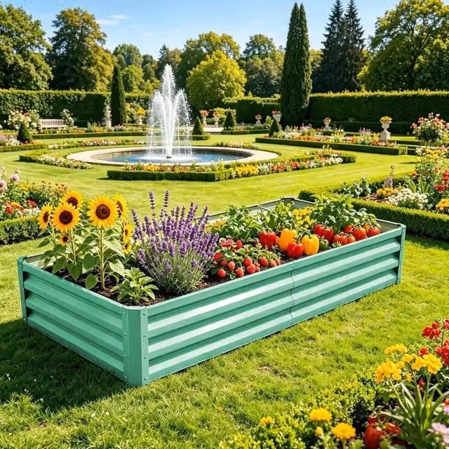 EONLION Green Galvanised Steel Raised Garden Bed Outdoor Planter Pot