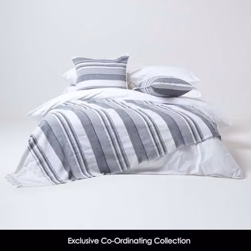 Homescapes Morocco Striped Cotton Woven Throw in Grey, W/D/H: 150 x 200 cm – 3