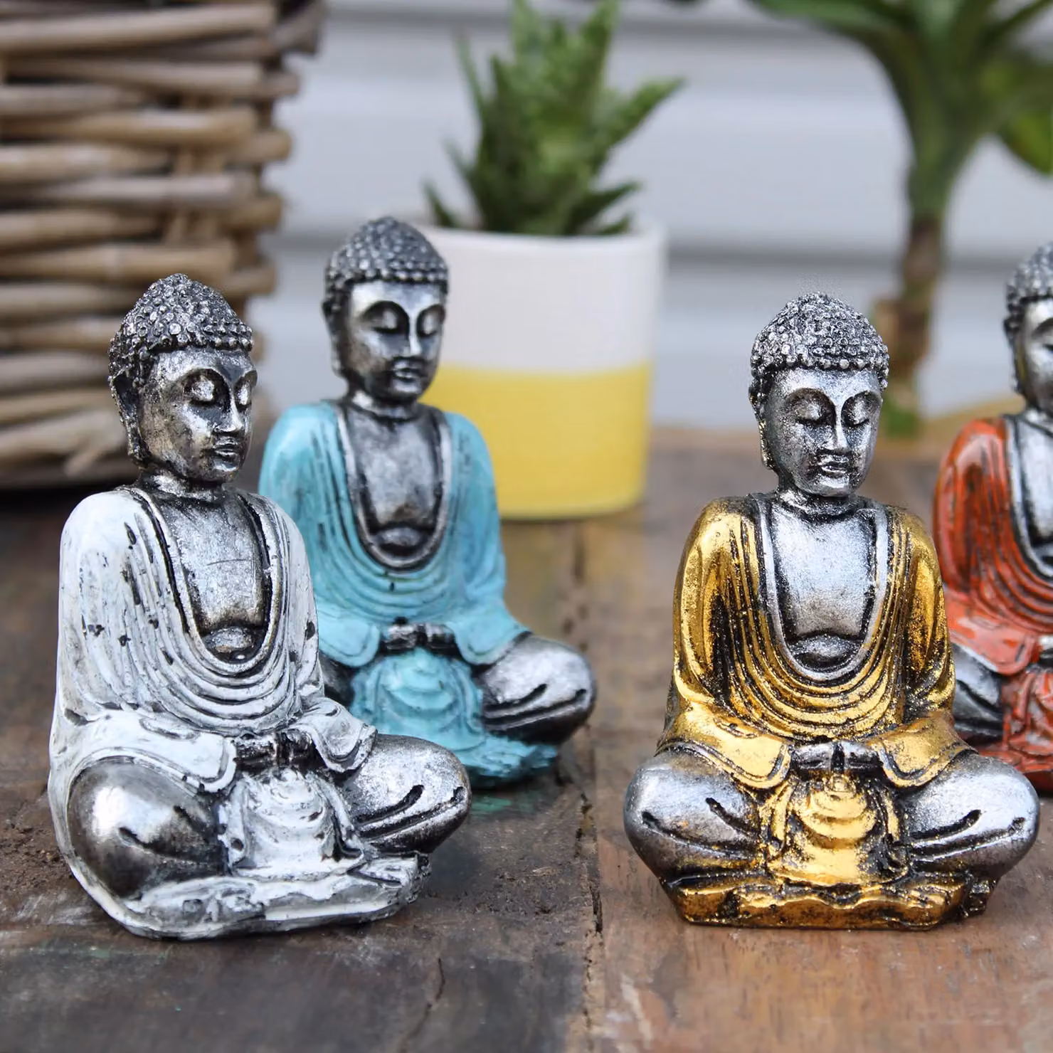 KDMD Silver Mini Buddha Tabletop Ornament, Set of 6, Assorted Colours – 3