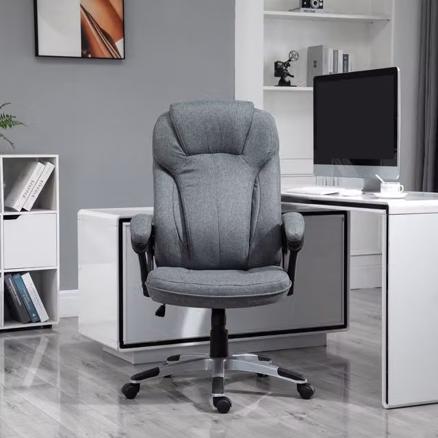 Vinsetto Modern Grey Linen Fabric Task Chair with Armrests and 360 Degree Swivel