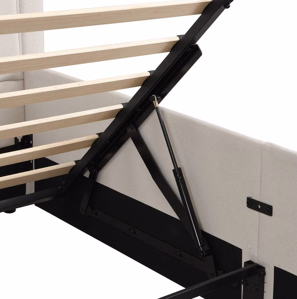 STILVORA Single Upholstered Bed with Hydraulic Lift-Up Storage in Beige, W/D/H: 90 x 190 cm – 4