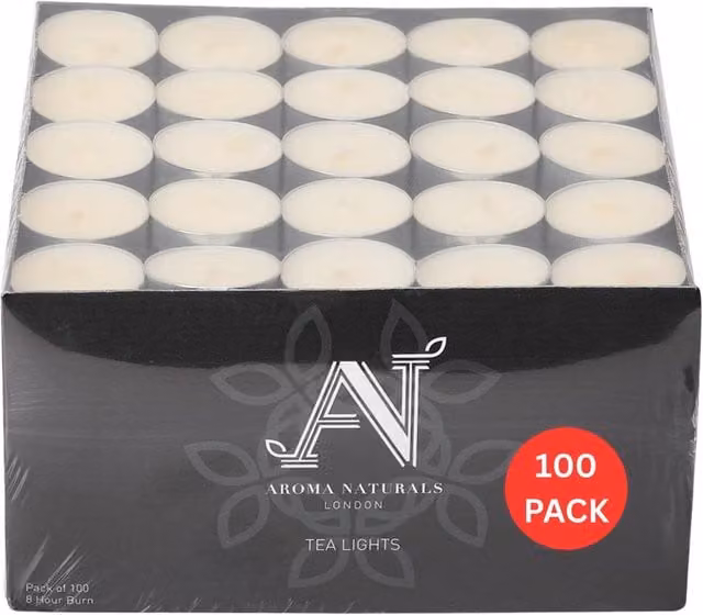 Aroma Naturals Unscented White Tealight Candles, Pack of 100, D3.72 x H2.5 cm
