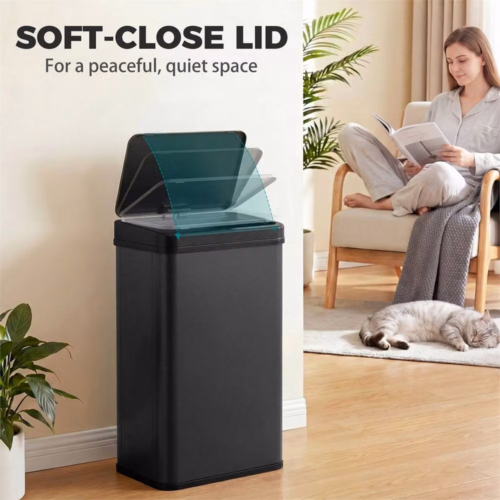 NESTLUNE Black 50l Stainless Steel Sensor Kitchen Bin, Fingerprint Proof, H 100 cm x W 15 cm x D 15 cm – 5