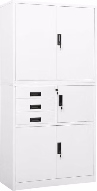 Berkfield Modern White Steel Home Office Cabinet with Adjustable Shelves and Lock, W/D/H: 90 x 40 x 180 cm