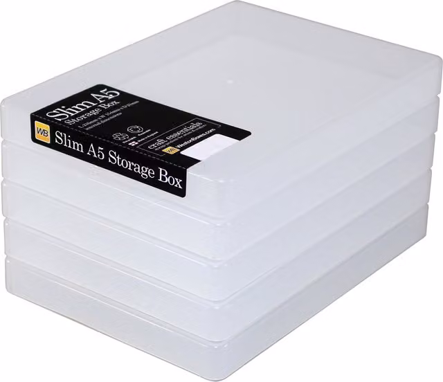 WestonBoxes A5 Slim Plastic Document Boxes with Lids, Pack of 5, Transparent/Silver – 1