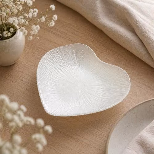 Sienna Glass Decorative Heart Design Glass Bowl in White and Silver – 2