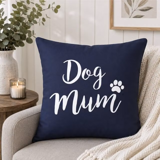 60 Second Makeover Dog Mum Cushion Cover in Navy Blue, W/D/H: 40 x 40 x 40 cm