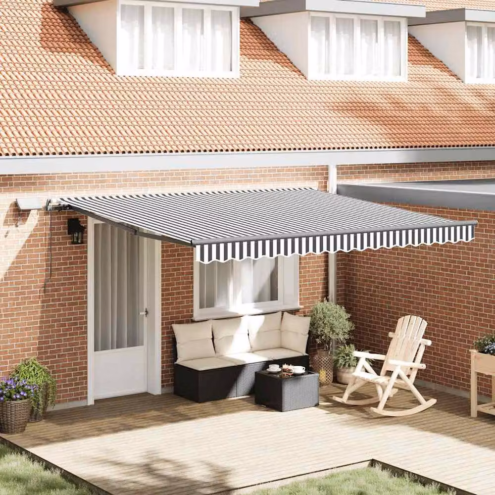 Berkfield Home Manual Retractable Aluminium Awning with LEDs in Anthracite and White, W: 400 cm, D: 300 cm – 2