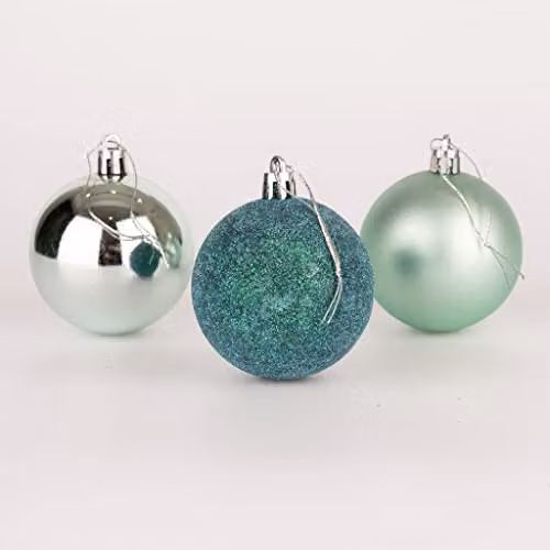 Shatchi 24-Piece Shatterproof Christmas Bauble Set in Turquoise and Silver