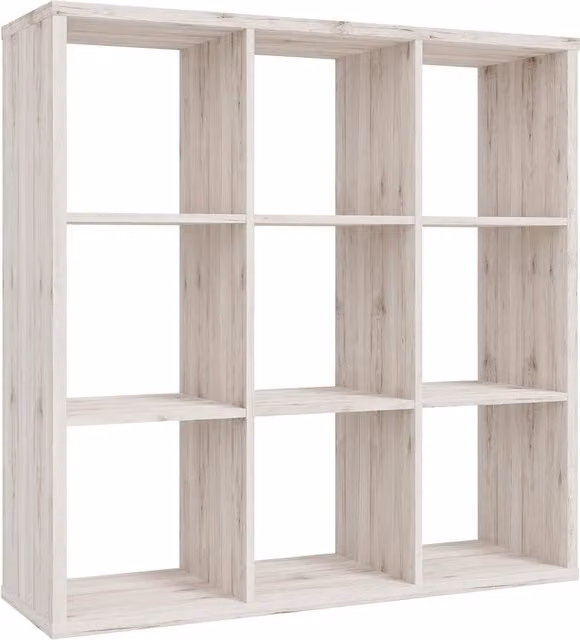 Furniture To Go Mauro 3x3 Modern Open Back Shelving Unit in Sand Oak