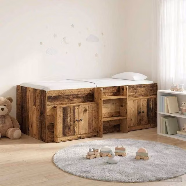 Berkfield Home Loft Bed Frame with Cabinet and Stairs in Old Wood Brown