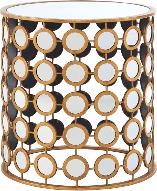 Interiors by Premier Round Gold Mirror Side Table with Glass Top – 1