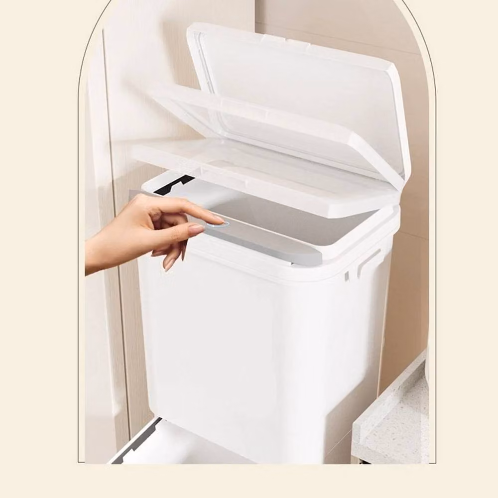SPETLEK 2 Tier Mobile Kitchen Rubbish Bin with Flip Lid and Removable Inner Bucket, White – 2