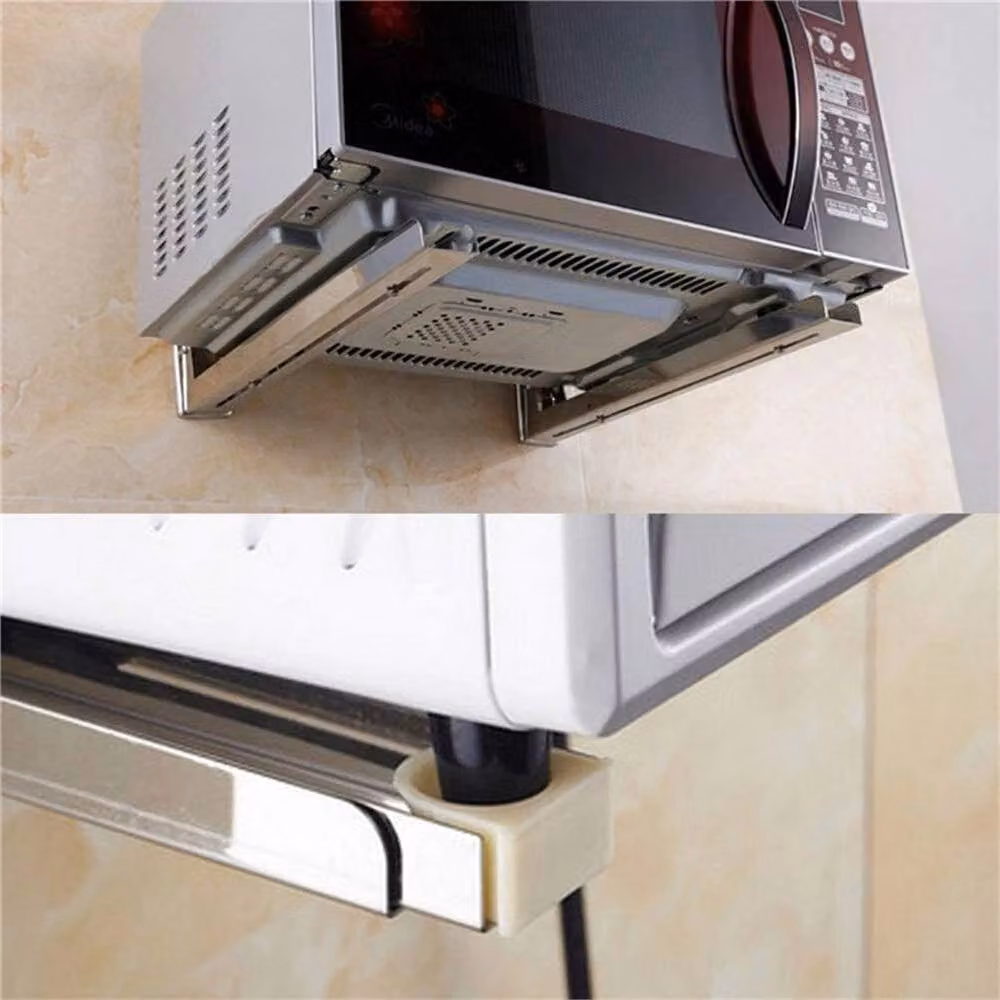 Nordara 2-Piece Silver Stainless Steel Wall Mounted Stretch Shelf Rack for Kitchen Microwave Ovens – 2