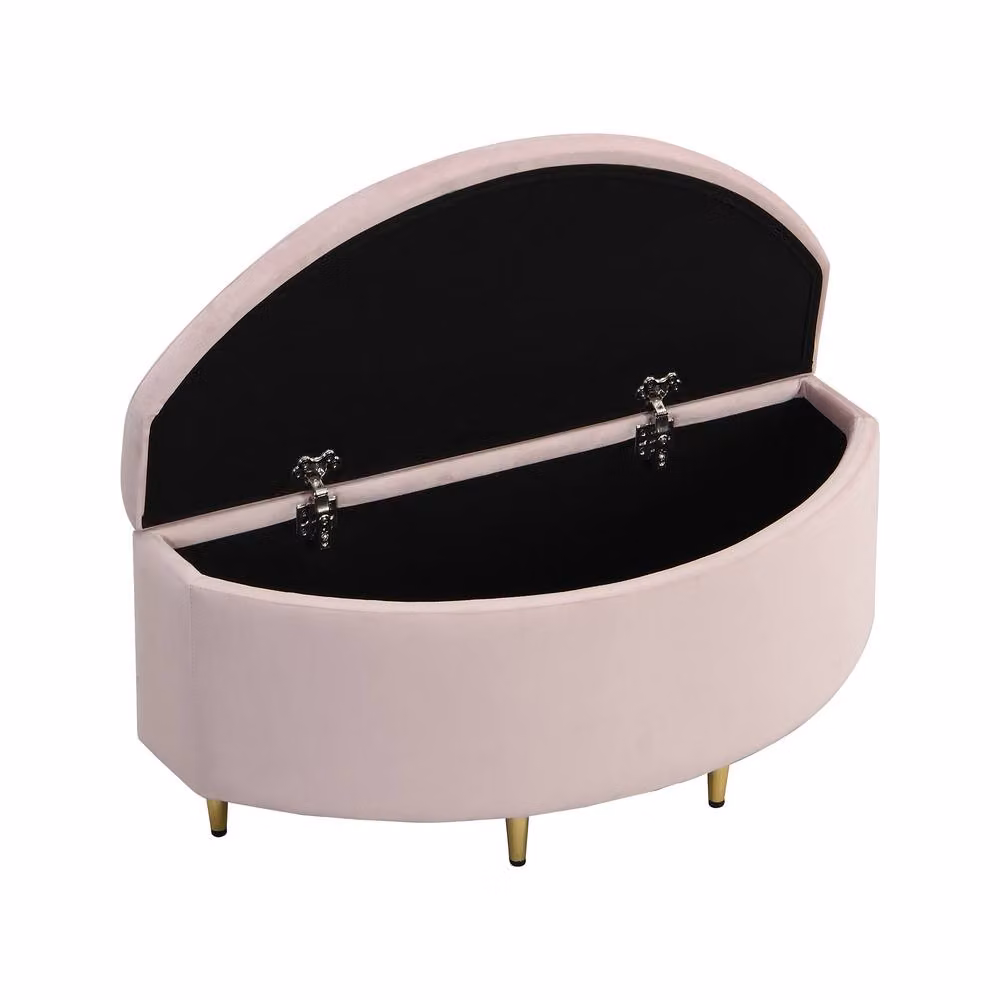 BTM Pink Velvet Upholstered Storage Bench with Metal Legs for Hallway or Living Room – 4