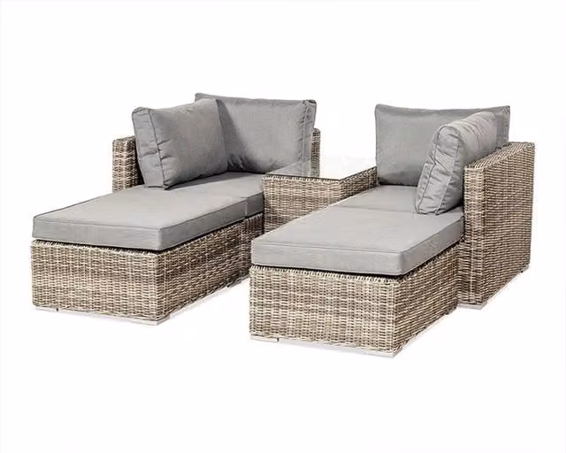 Royalcraft Modern Grey Rattan and Aluminium 5 Piece Set with Glass Table