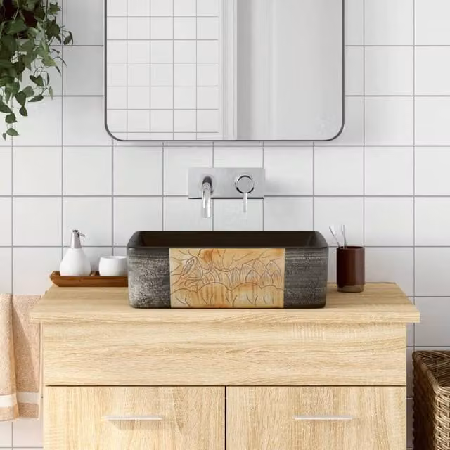 Berkfield Home Rectangular Ceramic Countertop Basin in Black and Brown, W: 46 cm, D: 35.5 cm, H: 13 cm – 1