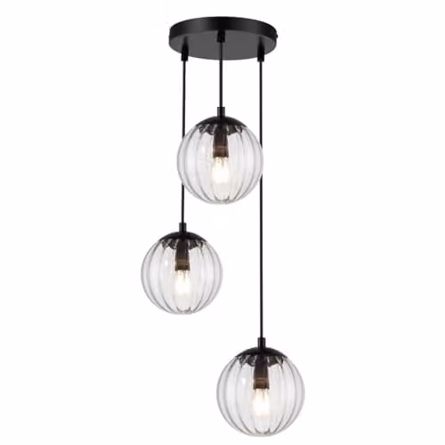 Cosylyte Kingston Modern 3 Light Cluster Pendant Light with Clear Ribbed Glass and Matt Black Base, W/D/H: 32 x 32 x 100 cm – 1