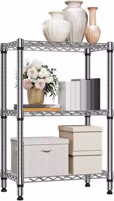 KORVIXA 3 Tier Metal Storage Shelves in Silver, W: 60 cm, D: 35 cm, H: 90.2 cm