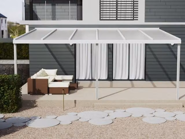 Milwood Group Simplicity 35 Aluminium Lean-to Pergola Veranda in White, W: 1600 cm, D: 600 cm