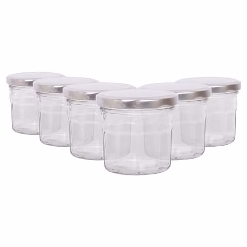 Argon Tableware Glass Jam Jars with Airtight Silver Lids, 130ml, Pack of 6