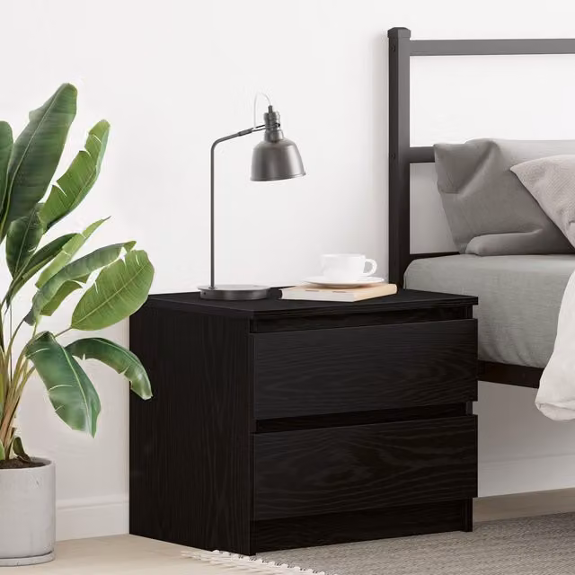 Berkfield Home Modern Black Oak Nightstand, W: 50 cm, D: 40 cm, H: 43.5 cm