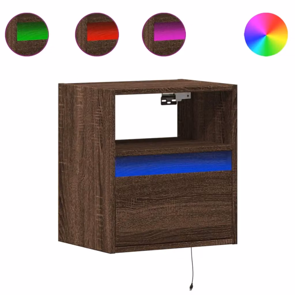 Berkfield Home Set of 2 Wall-mounted Bedside Cabinets with Integrated LED Lights in Brown Oak – 2