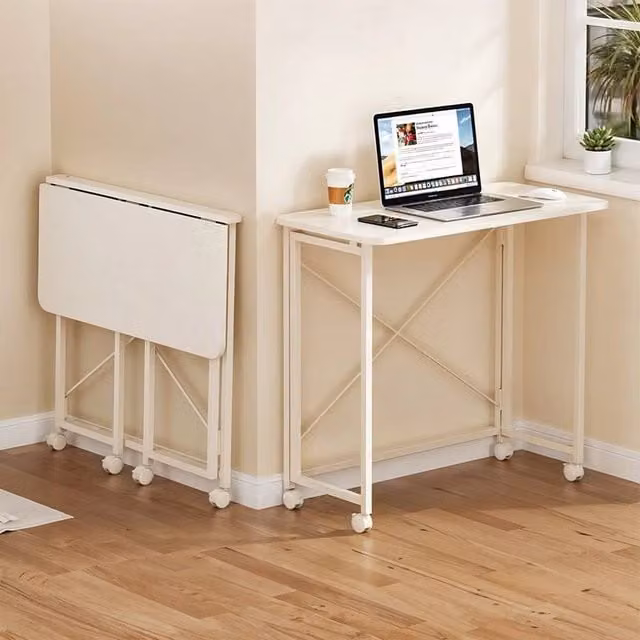 KORVIXA Foldable White Table Desk with Castors, W/D/H: 80 x 40 x 75 cm – 1