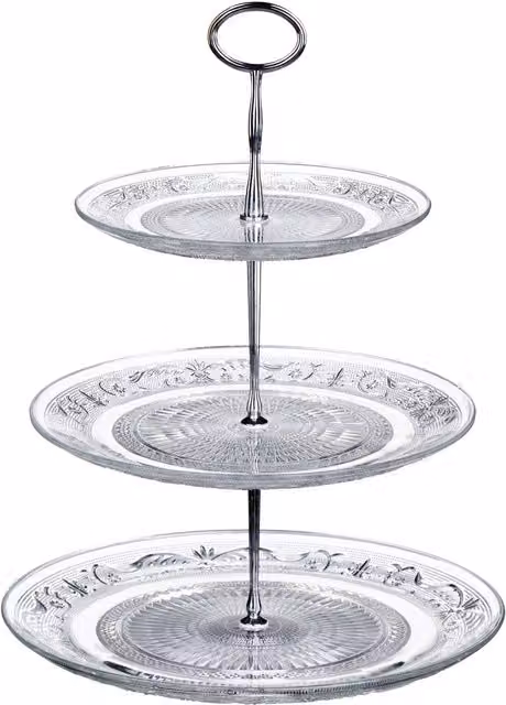 Orsina Modern Geometric 3 Tier Round Clear Glass Cake Stand